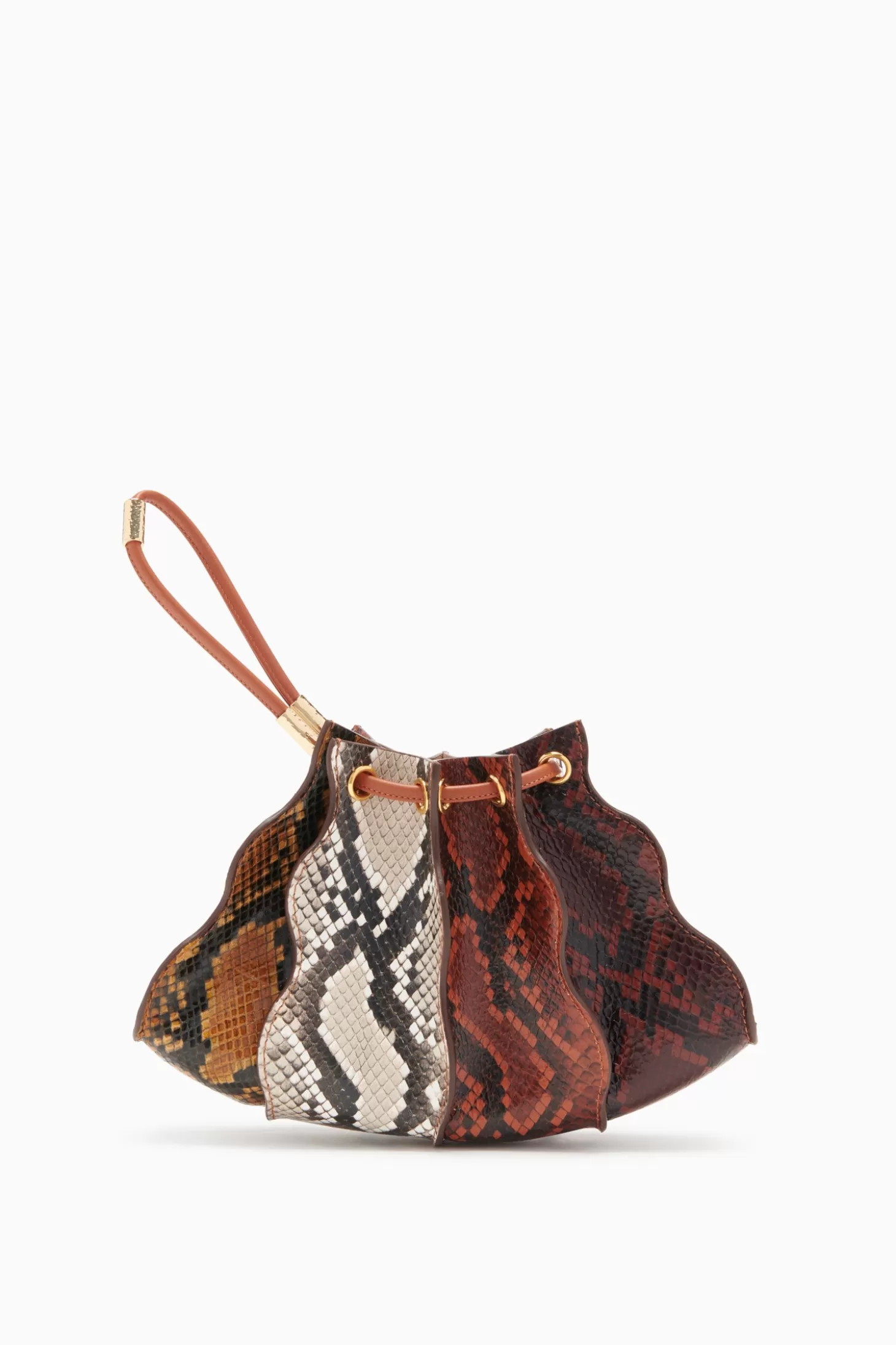 Clearance Ulla Johnson Adria Pleated Wave Wristlet Umber Embossed Colorblock