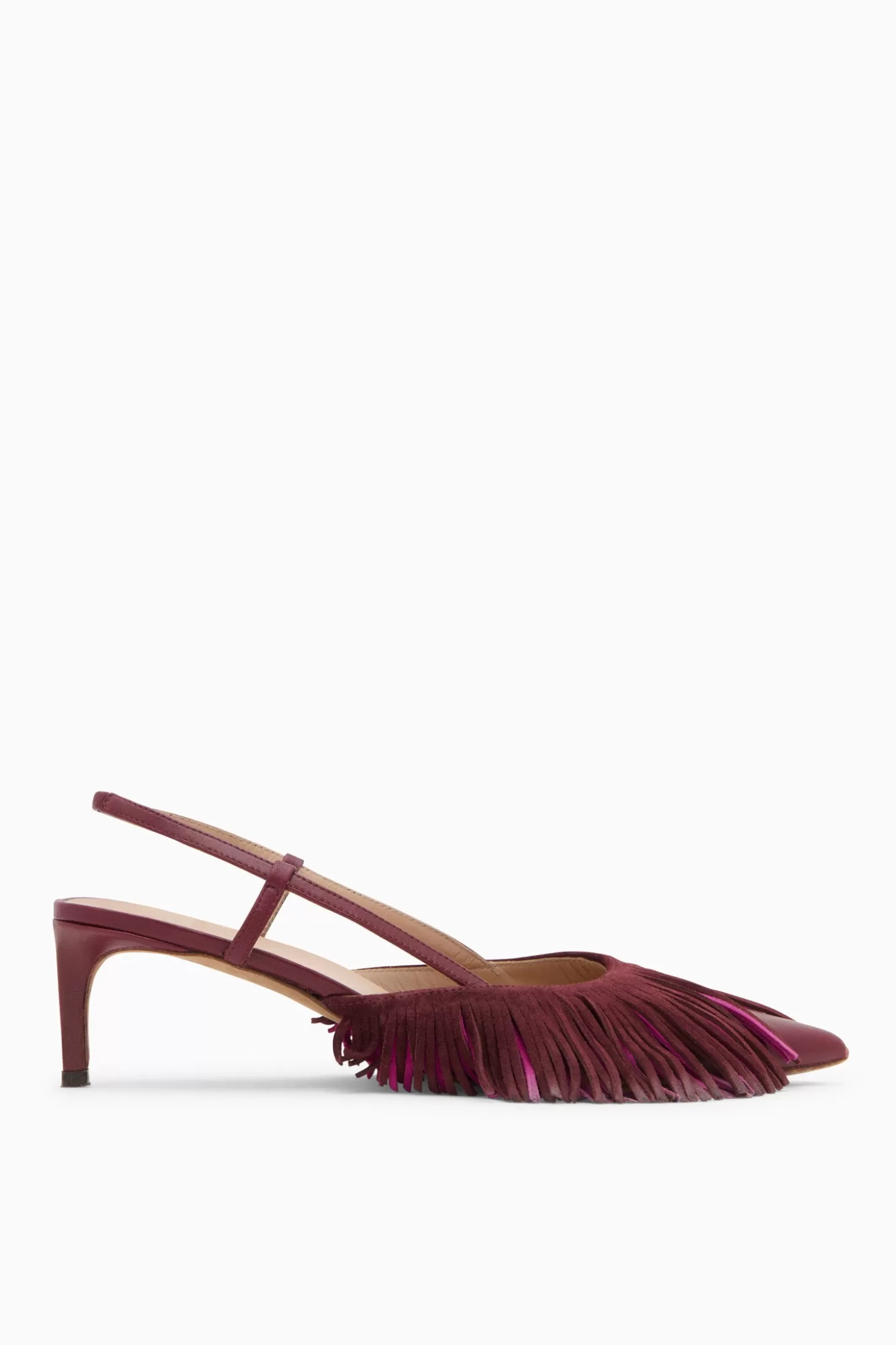 New Ulla Johnson Shira Fringe Slingback Bordeaux Colorblock